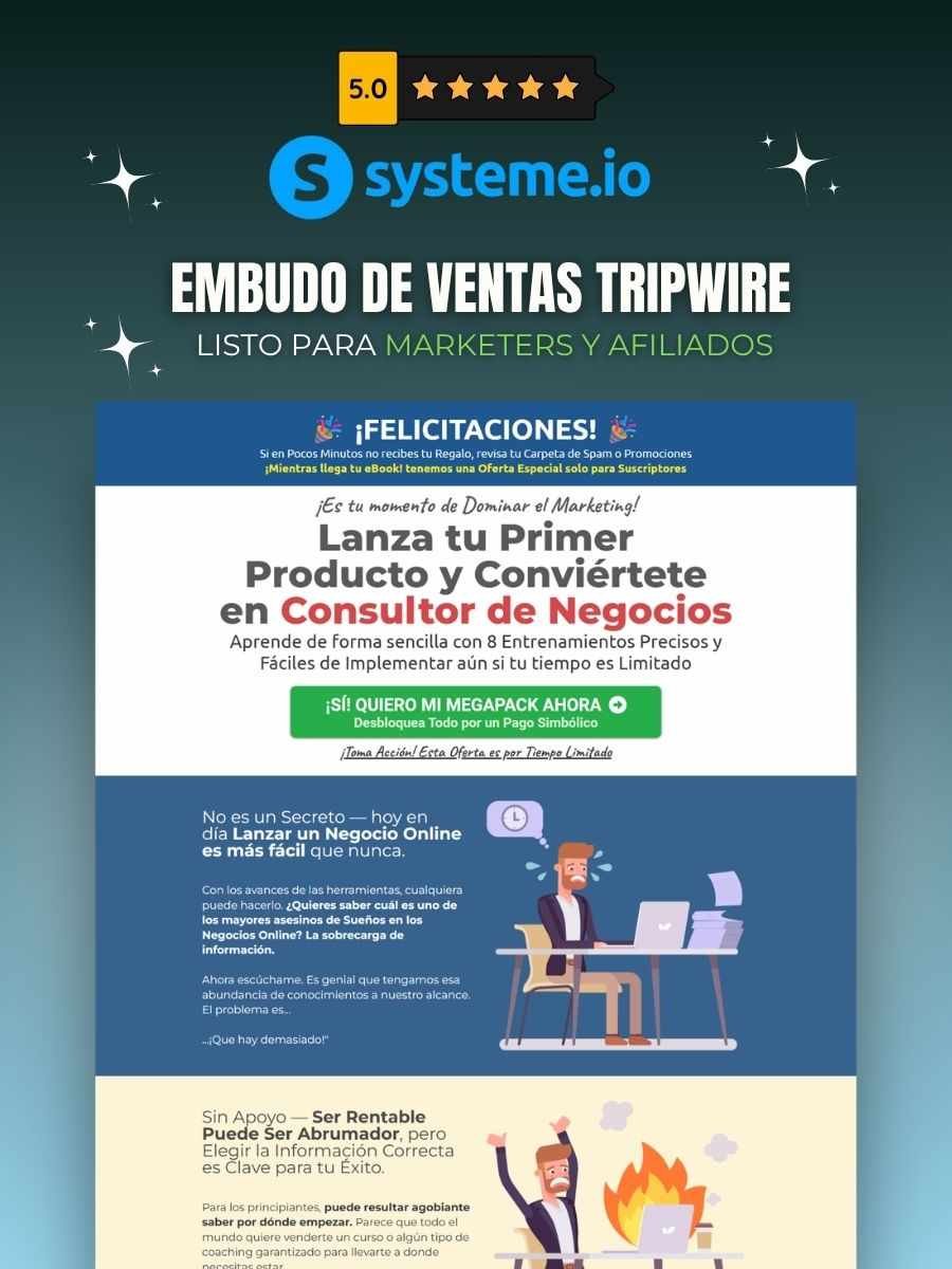 Embudo de Ventas Tripwire de Systeme.io #2 | Incluye 8 Cursos PLR de Marketing & Negocios
